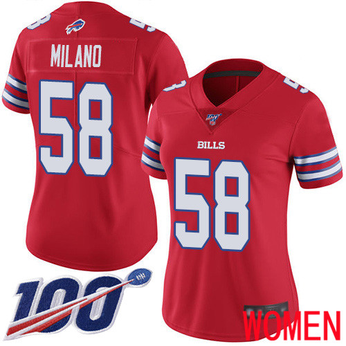 Women Buffalo Bills #58 Matt Milano Limited Red Rush Vapor Untouchable 100th Season NFL Jersey->women nfl jersey->Women Jersey